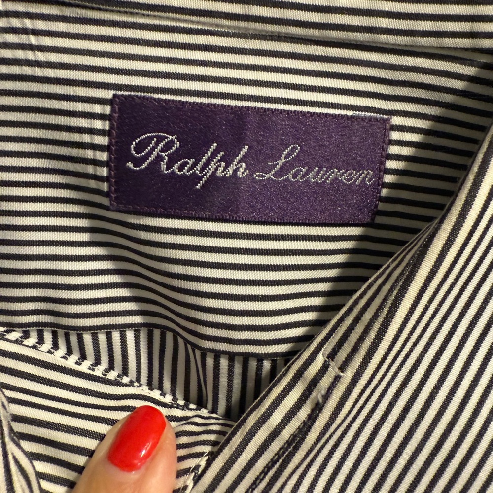 Ralph Lauren purple label Black and White Striped mens shirt with French cuffs